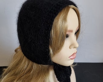 Black aviator hat, woolen hat, warm knitted hat.