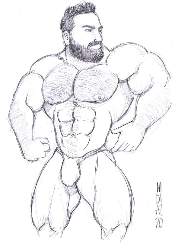 Naked Cartoon Drawings - GAY. NAKED. MUSCLE. Portrait. Nude Man. Gay Art. Muscle Body. - Etsy