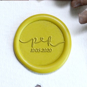 Sello de cera con monograma personalizado con iniciales y fecha, sello de cera de boda personalizado, kit de sello de cera, sello de boda personalizado, sello de sello
