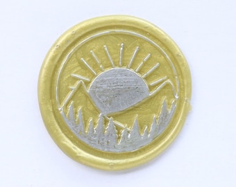 Selo de cera de sol e montanha, selo de cera de pôr do sol, selo de cera de convite, conjunto de selos de envelope de casamento, selo de cera para presente, conjunto de selos de cera para festa