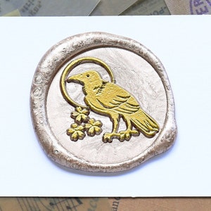 Lakzegelset raaf met bloemen, lakzegelstempel raaf, zegel bruiloft envelop, partij lakzegelstempel set, lakzegelstempel cadeau
