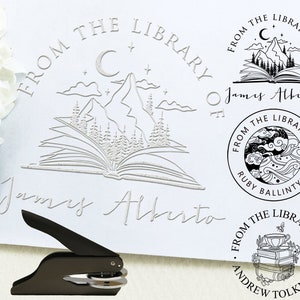 Custom Book Embosser, Personalized library stamp/book lover gift, Form the Library Embosser, Personalized embosser, Mountain Book embosser image 1