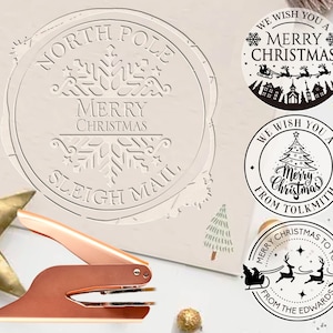 Weihnacht Geschenk Set, personalisierter Prägestempel, Buch Prägestempel, Scrapbook Prägestempel, Umschläge Prägestempel, Weihnachtseinladung Stempel