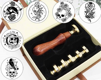 Skull Skeleton wax seal Stamp collections, Skull with wax stamp kit, Rose Skull wax stamp set, Sugar Skull stamp, Unique Wax seal stamp Gift
