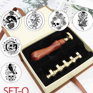 Totenkopf Skelett Wachs Siegel Stempel Sammlungen, Totenkopf mit Wachs Stempel Kit, Rose Skull Wachs Stempel Set, Sugar Skull Stempel, einzigartiges Wachs Siegel Stempel Geschenk