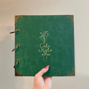 Custom engraving Leather Wedding Album ,Vintage Collection Scrapbook, Wedding Guest Book,wedding Scrapbook,Dark Green Leather Scrapbook