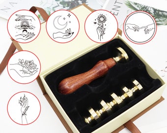 Hand wax seal Stamp collections, Hand with flowers wax stamp kit, Hand with moon and star wax seal stamp set, Unique Wax seal stamp Gift