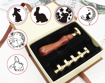 Colecciones de sellos de cera de conejo, kit de sellos de cera para bodas, juego de cajas de papel, sello de sobre, juego de sellos de cera para fiestas, regalo de sello de cera único