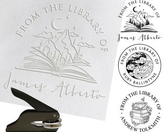 Custom Book Embosser, Personalized library stamp/book lover gift, Form the Library Embosser, Personalized embosser, Mountain Book embosser