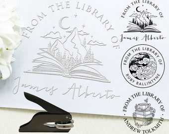 bookbinding supplies sydney Custom Book Embosser, Personalized library stamp/book lover gift, Form the Library Embosser, Personalized embosser, Mountain Book embosser
