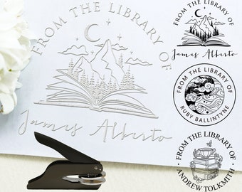 Embosser di libri personalizzati, timbro personalizzato per biblioteca/regalo per gli amanti dei libri, forma l'embosser della biblioteca, embosser personalizzato, embosser di libri di montagna