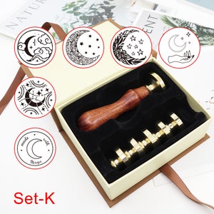 Colecciones de sellos de lacre de Luna y Estrellas, Kit de sellos de lacre Noche, Sello de lacre Luna Mágica, Juego de regalo de sellos de lacre únicos, Sello de sobre