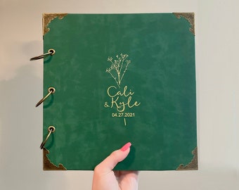 Custom engraving Leather Wedding Album ,Vintage Collection Scrapbook, Wedding Guest Book,wedding Scrapbook,Dark Green Leather Scrapbook