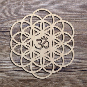 OM yoga Griglia di ricarica Geometria sacra Cubo di Metatron Alter Tools Sottobicchiere, Sottobicchiere spirituale in legno per bevande, Sottobicchiere dell'albero della vita