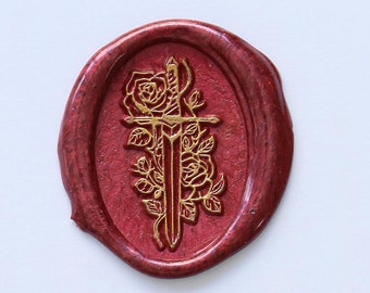 Rose and Sword wax seal stamp, Rose Oval wax seal stamp kit Wax seal stamp floral, wedding envelope seal, Wax seal stamp Gift