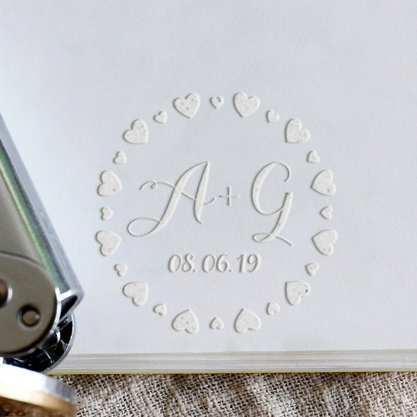 Wedding Embosser,Personalized Heart Embosser with initials and date, Wedding envelopes embosser,wedding gift,hand held embosser