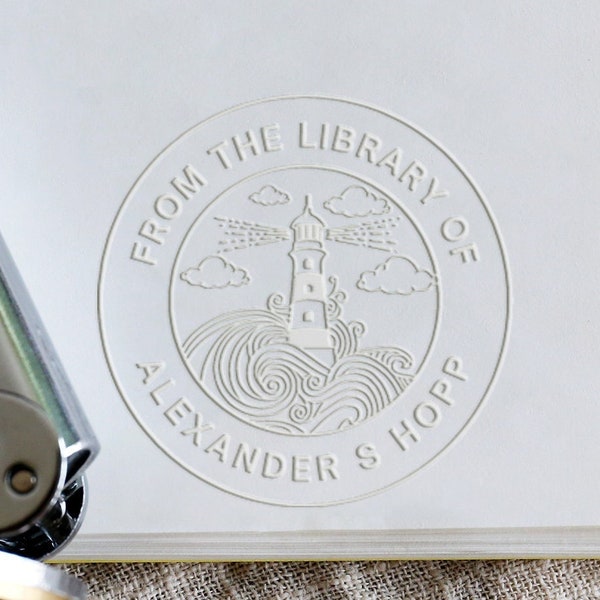 Library Embosser with Lighthouse, Wave Library Embosser ,Custom Embosser ,Personalized Seal Embosser,Embosser Gift Set,Envelope Seal