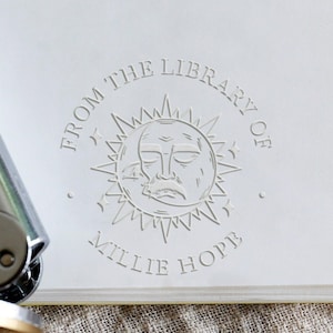 Grabador de libros personalizado Sol y Luna, sello personalizado, grabador de libros, grabador de álbumes de recortes, grabador de sobres personalizado