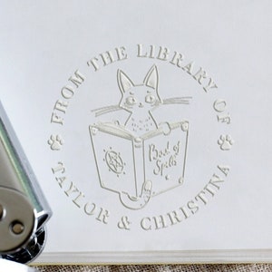 From the library of embosser, Library Embosser with cat ,Custom Embosser stamp,Personalized Seal Embosser, Embosser Gift Set