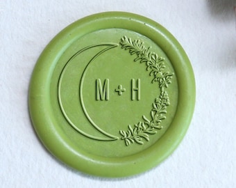 Custom initials Wax seal stamp with Moon ,Personalized monogram wax seal stamp ,Wax stamp kit, invitation wax seal stamp gift