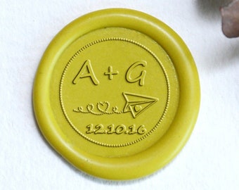 Personalisierter Wachsstempel, FlugzeugWachsstempel mit Initialen, Hochzeitsstempel Set, Hochzeitseinladung, Wachsstempel Geschenkset