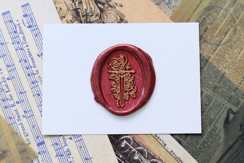 Rose and Sword wax seal stamp, Rose Oval wax seal stamp kit Wax seal stamp floral, wedding envelope seal, Wax seal stamp Gift 