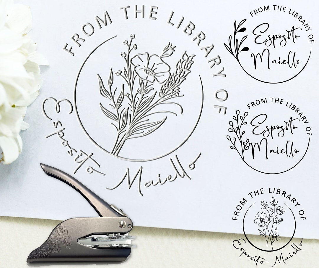 Wreath Custom Book Embosser, Graduation Gift, Library Embosser