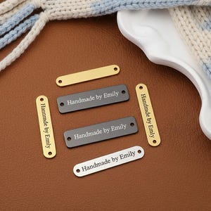 0.23&quot; x 1.37&quot; Engraved Metal Tag For Knits And Crochet,Custom Meatl Label For Handmade Knitwear Items, Knit Bag Label, Christmas Crochet tag