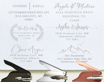 Benutzerdefinierter Adressstempel, personalisierter Familienname Prägestempel, Adressstempel, Housewarminggeschenk, Einladungssiegel Prägestempel, Name Prägestempel