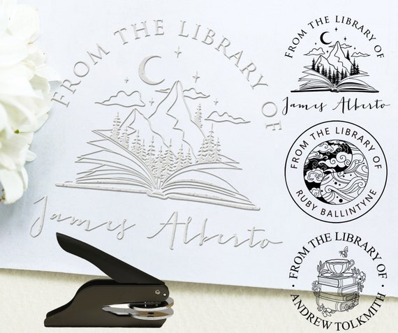 Custom Initials Embosser stamp,Book Embosser Personalized Wedding Embossing  Stamp, Address Stamp, Form the Library Embosser
