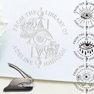 Gepersonaliseerde bibliotheekstempel, Devil's Eye-ontwerp, aangepaste boekembosser, cadeau boekenliefhebber, uit de bibliotheekembosser, leeswijzer definiëren, Ex Libris