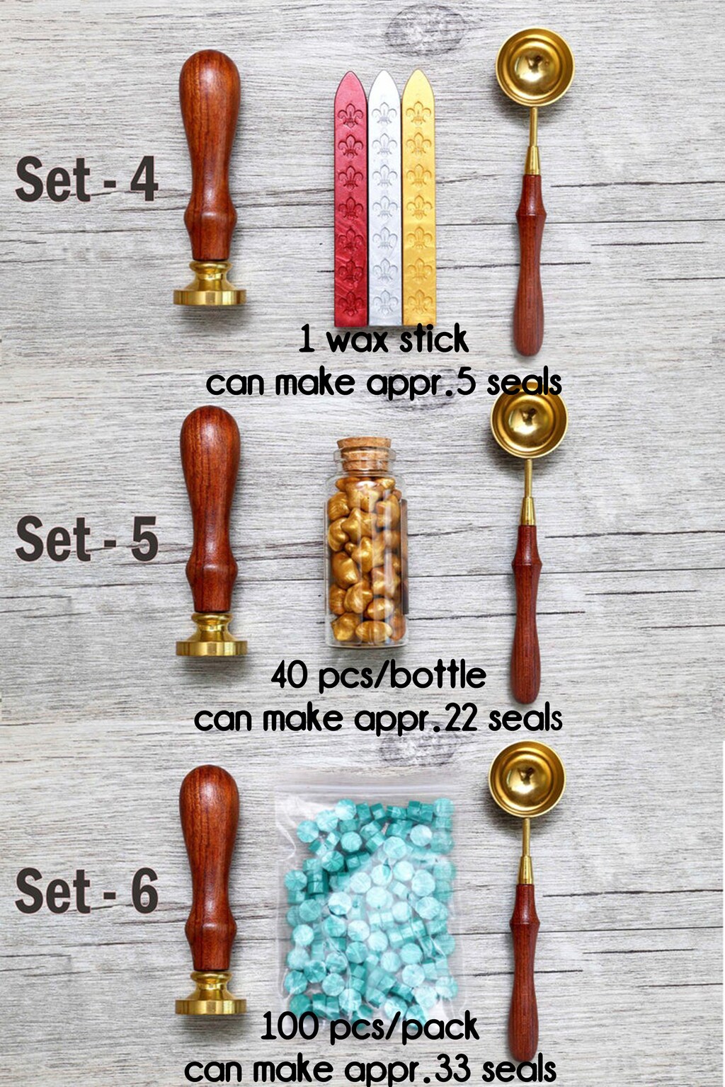 Set Timbri Per Ceralacca Floreale Con 4 Teste In Ottone - Motivi Rosa, Lavanda, Eucalipto, Cosmo - Manico In Legno, Diametro 2,5 Cm - Per Inviti Matrimonio E Fai Da Te