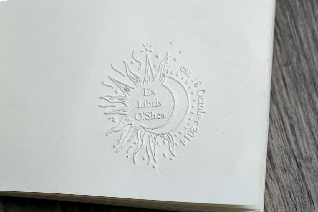 Ex Libris Embosser With Moon and Sun, Custom Library Embosser Stamp