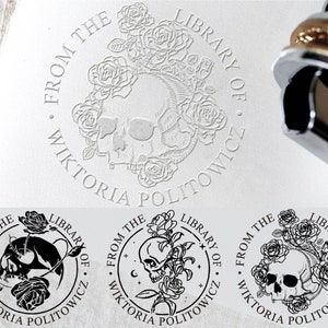Grabador de esqueleto de calavera personalizado, sello de biblioteca personalizado/regalo para amantes de los libros, Grabador Form the Library, Grabador personalizado, Grabador de libros