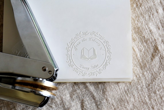 Personalized Vintage Library Embosser, Custom Embosser Stamp,book