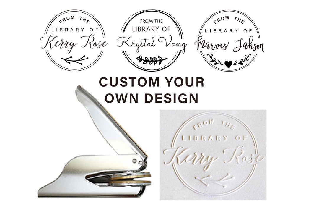 Cusmiz Book Embosser, Book Embosser Personalized for Library, Wedding  Invitation, Notary Seal Labels, Custom Embosser Stamp Plate with Heavy-Duty