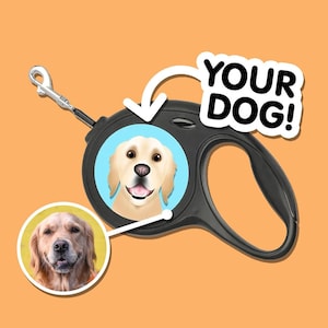 Dog Portrait Retractable Lead | Personalised Dog Lead | Customised Pet Illustration Lead | Dog Walking Leash | Lock Function Dog Leash