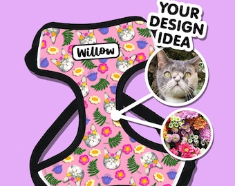 Custom Cat Harness | Adjustable Cat Harness | Custom Cat Name Harness | Make your own Harness | Custom Pet Face Illustration