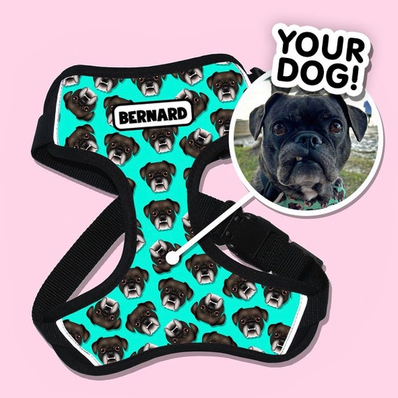 Dog Portrait Harness Custom Pet Face Illustration Adjustable Dog Harness Custom Dog Name Harness Etsy