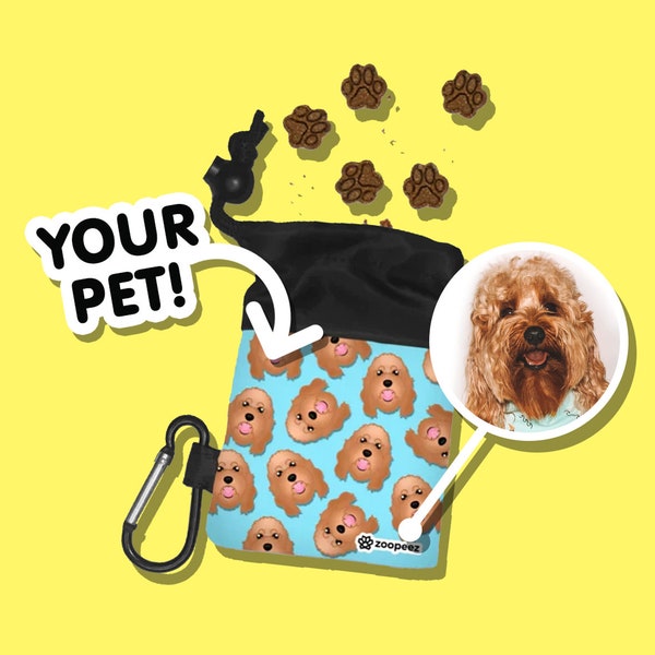 Dog Portrait Treat Bag | Drawstring Dog Bag | Customised Walking Training Treats Bag | Personalised Pet Portrait Treat Pouch