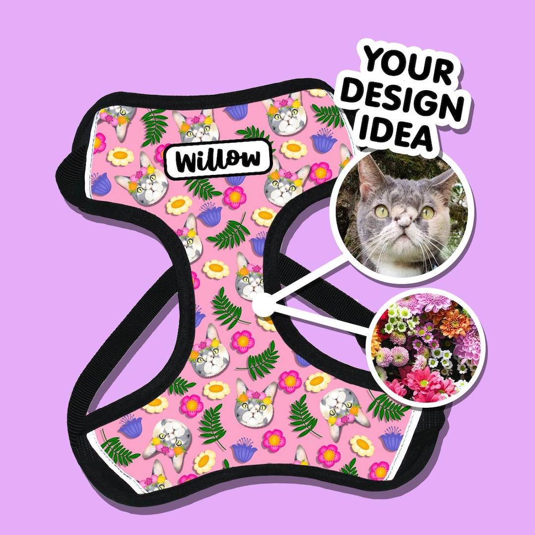 Custom Cat Harness Adjustable Cat Harness Custom Cat Name Etsy