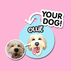 Dog Portrait Tag | Customised Pet ID Tag | Custom Pet ID Tag | Dog Face Illustration ID Tag | Metal Waterproof Pet Tag