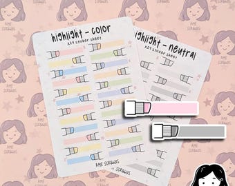 Highlight Mini Planner Stickers - Cute Colorful Functional Sticker Sheet for Journal, Hobonichi, BuJo