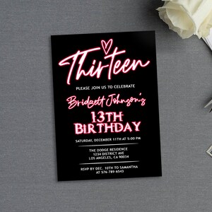 Hot Pink Birthday Invitation, 13th Birthday Invitation For Girl, Any Ages Birthday Invitation For Girl