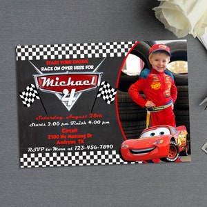 Cars Birthday Invitation | Lightning McQueen Birthday Invitation | Race On Over Birthday Party Invitation