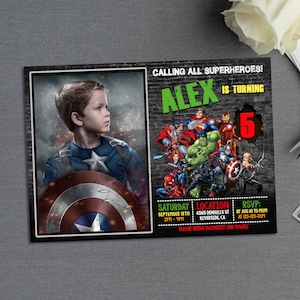 Superheroes Birthday Party Invitation With Picture | Avengers Birthday Party Invitation With Picture | Superheroes Invitation With Photo
