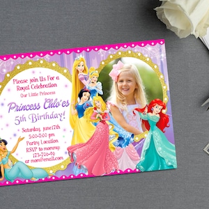 All Princesses Birthdays Invitation With Photo | Girl Birthday Party Ideas