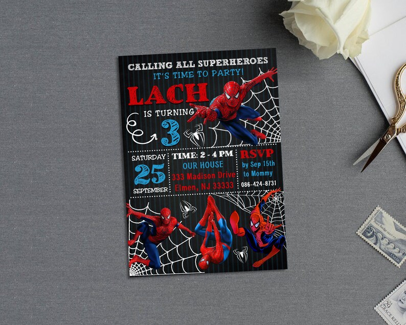 Spiderman Birthday Invitation Spiderman Digital Birthday Party Invitation