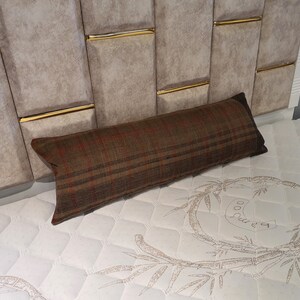 12&quot;×35&quot;inch tall throw pillow,bed throw wool pillow waist cushion,brown long throw pillow,striped throw pillow,wool bedroom throw pillow,