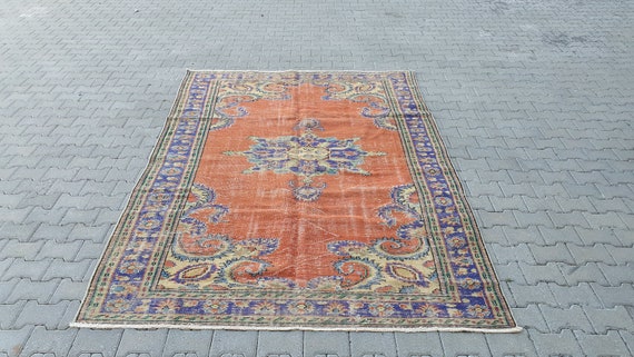 6x9 orange rug,6x9 orange area rug,6x9orange living room rug,6x9 orange Turkish rug,6x9 orange handknotted rug,6x9 handmade rug.